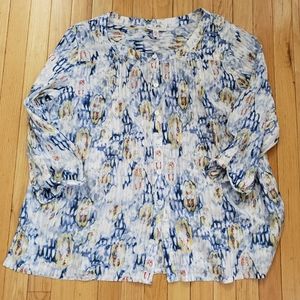 JM Collection Womens Shirt 22W Button Up Artsy Boho Abstract Pleats Office